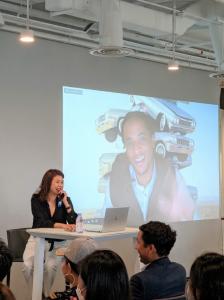 Shirley Crystal Chua (Left) hosting a fireside chat on 15 Sept with Cordell Broadus (on screen waving to the audience) who dialled in from Los Angeles.