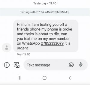 Typical Broken Phone Scam Message