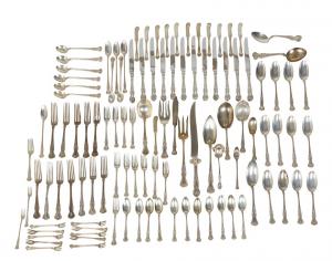 110-piece set of sterling flatware by Gorham-Alvin in the “Cambridge” pattern, produced in 1899 and weighing 106.59 troy oz. (est. $2,000-$4,000).