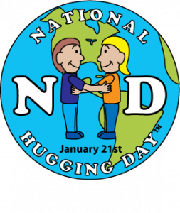 National Hugging Day Trademarked LOGO - People Hugging in Front of Globe