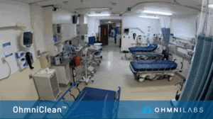 OhmniClean Autonomous UV-C Disinfection Robot in hospital setting