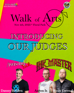 Walk of Arts 2023 Judges Announcement featuring images of Danny Belden, Aaron Is, and Ryan Eternal