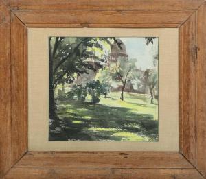 Watercolor on paper View of the Capital from the Park by Clark Hulings (Fla./N.M., 1922-2011), signed and dated, in a 22 ½ inch by 26 ½ inch canvas and mat wood frame (est. $1,500-$2,500).