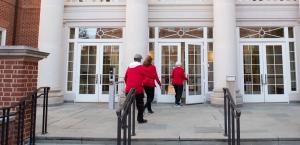 AARP volunteers heading into Maryland senate office building.