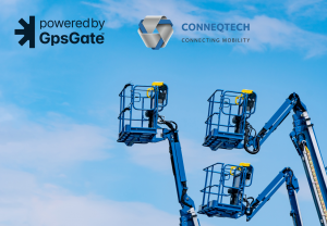 Three aerial lifts are shown against a blue sky