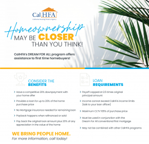 Dream for All CalHFA Down Payment Assistance