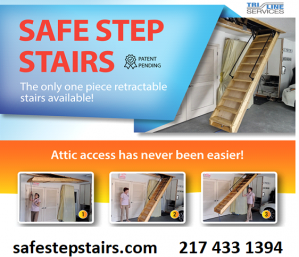 Safe Step Stairs are custom built retractable stairs that make attic access safer and easier for everyone.  Safe Step Stairs have large wide steps to accommodate your whole foot and  handrails on both sides for stability.  Simply pull down to open and a l