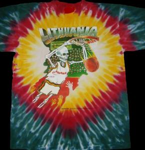 Original 1992 Lithuanian Basketball Shirt 1992 © Copyright & ® Greg Speirs. Lithuania Tie Dye®, Lithuanian Slam Dunking Skeleton® and all related indicia and symbols are official trademarked brands of Greg Speirs. Official Licensor/ Original, Exclusive So