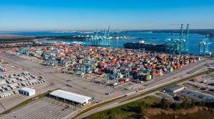 Aerial view of the Port of Virginia  container terminal.