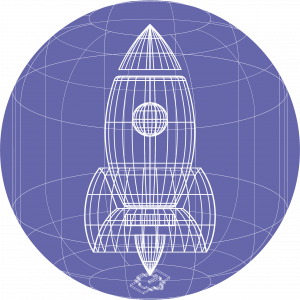Startups of the Year 2023 Logo includes a spaceship blue print amidst a light purple background