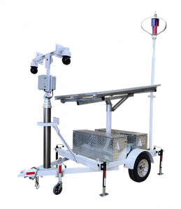 solar and wind powered mobile surveillance trailer