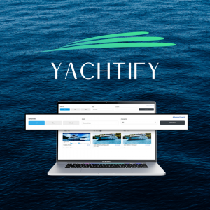 Yachtify logo and platform image showing the interface of the ultimate yacht marketplace