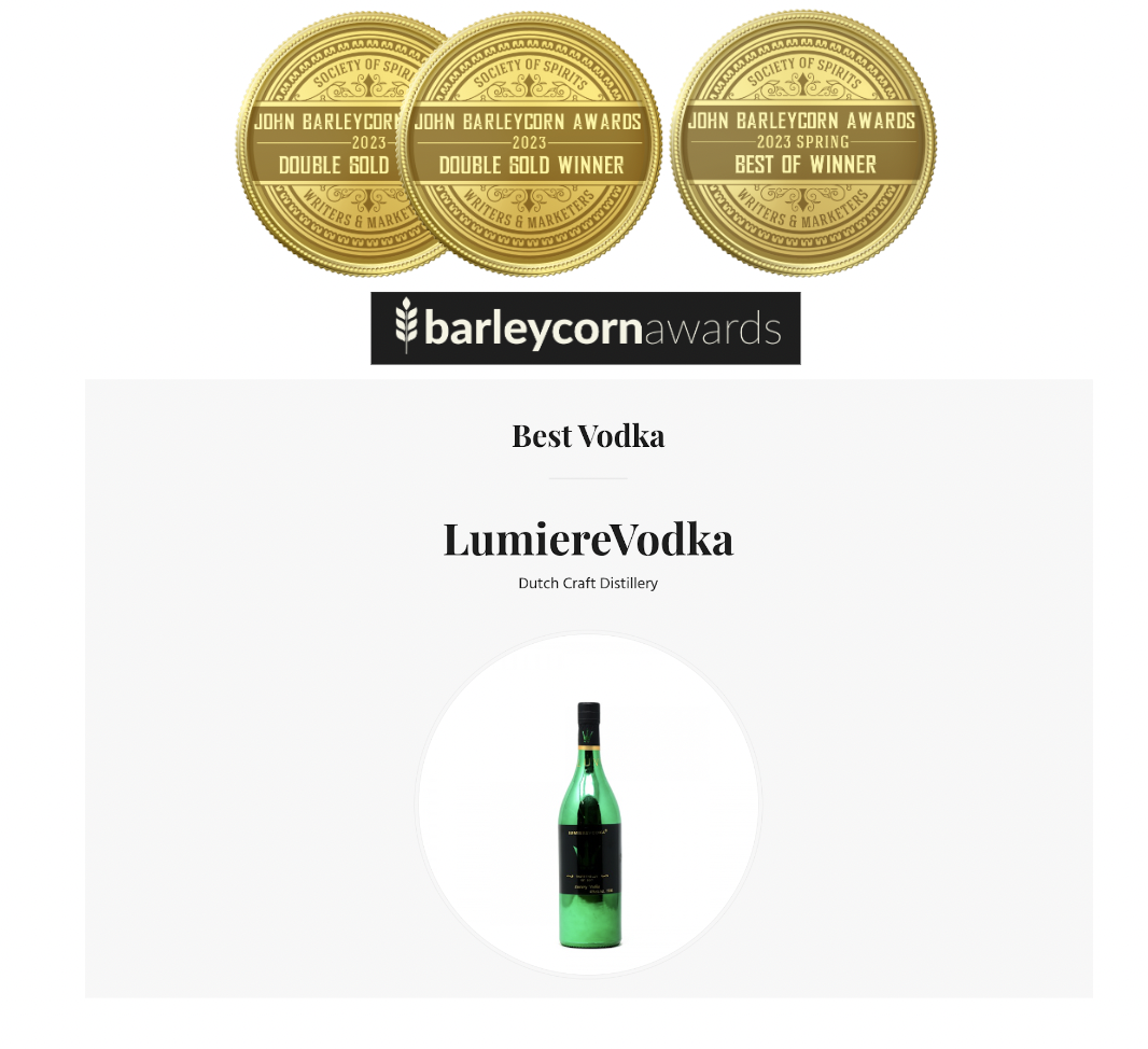 DUTCH CRAFTED LUMIEREVODKA WINS BEST VODKA