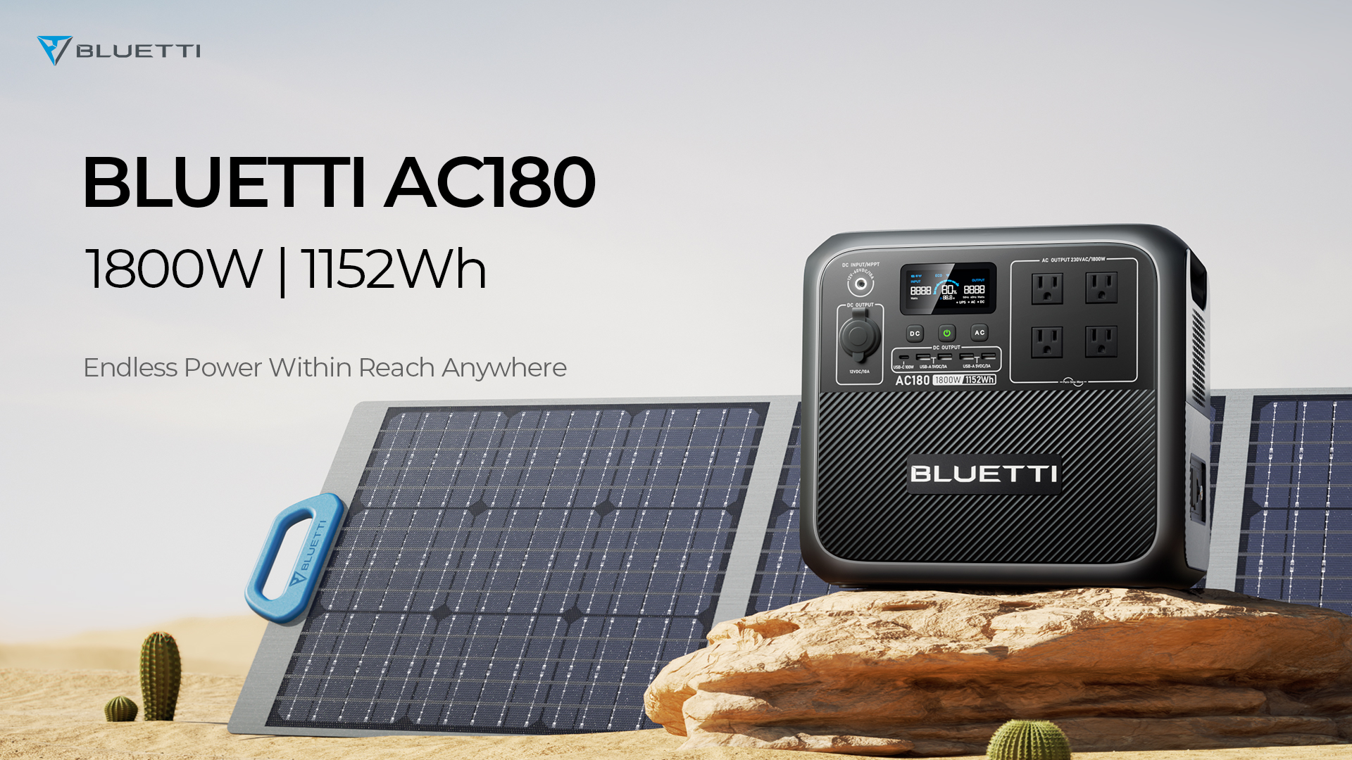 BLUETTI AC180 Portable Power Station 1152Wh 1800W Solar Generator for  Camping RV