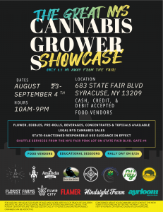A flyer for the cannabis growers showcase with all cultivator and processor information