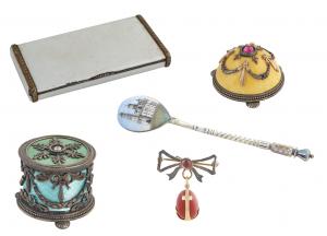 In addition to the blue guilloche egg by Henrik Wigstrom, other Faberge pieces in the auction will include a cigarette case, two bell pushes, a spoon and an Easter egg pendant.