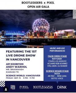 Invitation to Pixel Sky Animations' Open-Air Gala, featuring Vancouver's first drone light show