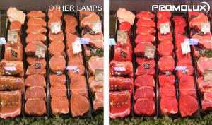 Comparison of Promolux LED Lighting with Standard LED Lights in Fresh Meat Display Case in a Refrigerated Display Case in Supermarkets and Butcher Shops