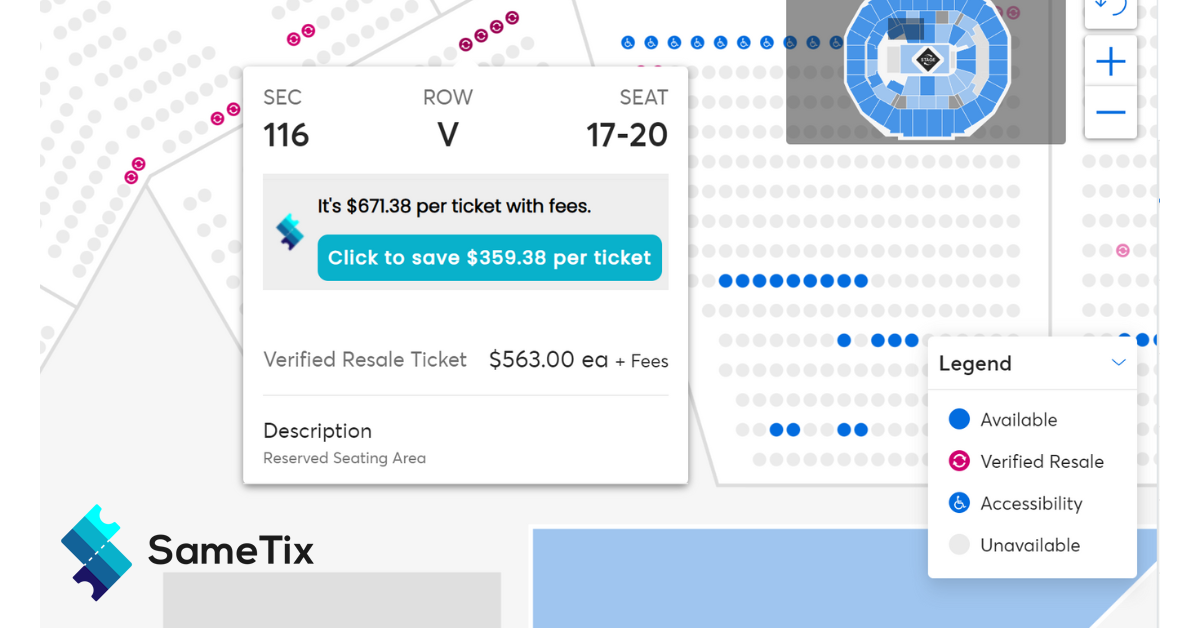 Available seating areas per Ticketmaster. Seems like it will be