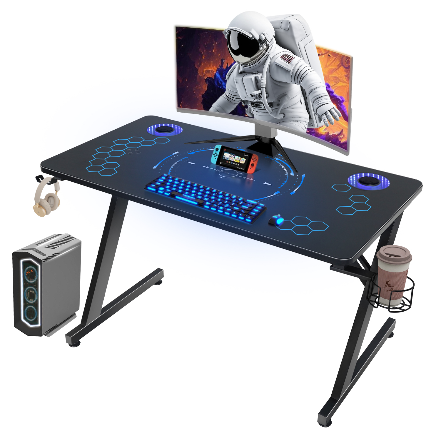 Tempered glass outlet gaming desk