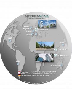 Image of the world showing the locations of Austrianova's subsidiaries as well as locations of its major clients