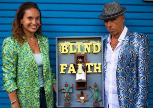 Artist Megan Euker and Author Patrick Girondi with Cover art for Blind Faith