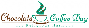 Chocolate and Coffee Day for Religious Harmony logo. Cup with different religious symbols steaming out