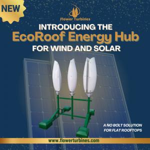 Flower turbines release a flat roof rack for wind and solar energy