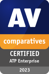 Award logo for certified business products in AV-Comparatives' Advanced Threat Protection Test 2023