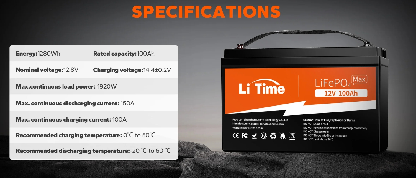 Litime 12V 100Ah Self Heating LiFePO4 Lithium Battery Low Temperature  Protection