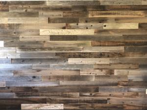 Multi-colored wood floor panels.
