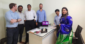 A picture of the Clinitouch and Jeevasare team stood in an office together