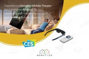 Homatics Mobile Theater, a portable Google TV device compatible with various types of AR glasses, seamlessly integrates an unparalleled cinematic experience into a compact, on-the-go Google TV device, allowing users to enjoy a portable theater experience 
