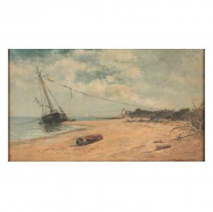 Nye & Company Auctioneers’ two-day, online-only Collectors’ Passion auction slated for Wednesday and Thursday, January 24th-25th, will feature folk art from the estate of Marjorie and Robert L Oil on canvas shipwreck painting by Frank H. Shapleigh, titled Wreck on Anastasia Island, St. Augustine, Florida. Estimate: $20,000-$40,000.