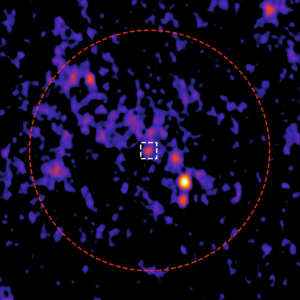 A radio source in the centre of the cluster