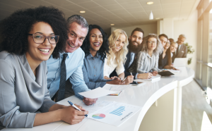 Business men and women getting executive leadership coaching