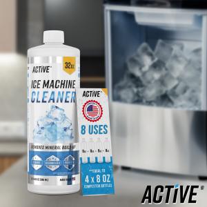 ACTIVE Ice Machine Cleaning Solution for portable, countertop, built-in and commercial ice makers to deep clean and descale.