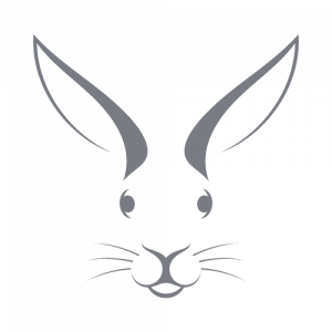 Logo for It Just So Happens which is a grey rabbit icon and transparent background