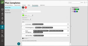 Screenshot of the FarmQA crop plan template within the FarmQA web application.