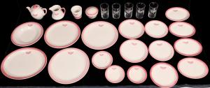 Circa 1950 Gulf, Mobile & Ohio Railroad dinnerware in the Rose pattern. All are in very good to mint condition with no cracks or chips. Back stamp reads Syracuse China. (est. $2,500-$5,000).