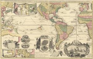 Lot 85 is Carte Nouvelle de la Mer du Sud by Andries & Hendrik de Leth (1740), a pristine map of the Americas and surrounding oceans in full contemporary color. Estimate: $14,000 - $17,000.