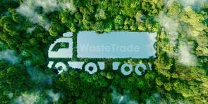 A lorry cut out from trees from a top down view with the WasteTrade logo on
