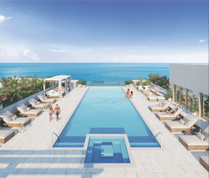 Rendering of a rooftop pool.