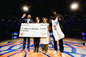 Hub International, AVP Karen  Stevenson, Senator Jamaal T. Bailey, Dr. Cox & Larry Johnson courtesy of the NY Knicks