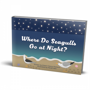 Blue Children's Book with Beach and Seagulls