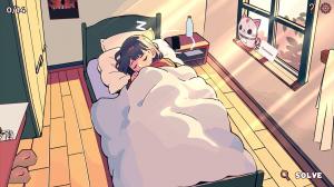 The protagonist Mary, comfortable sleeping in her bed.