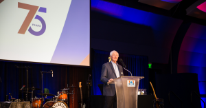 Tommy Estes, CEO of Estes Services, gives speech during the 75th Anniversary celebration.