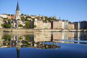 Town of Lyon seen from the Rhone River