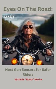 Motorcycle rider older lady using next gen sensors for safety