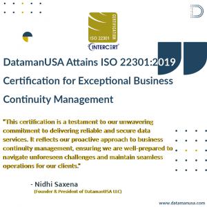 DatamanUSA Attains ISO 22301:2019 Certification For Exceptional ...